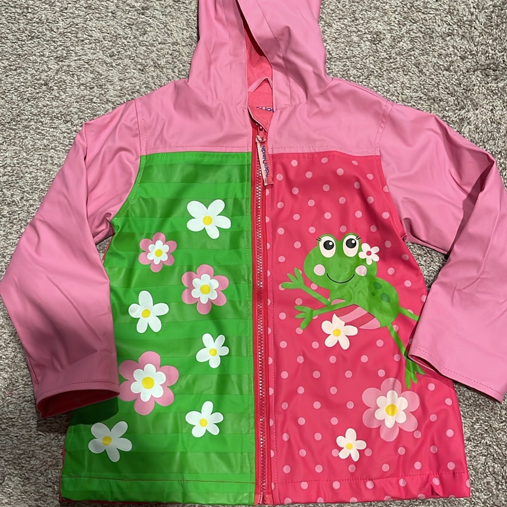 Kids Pink and Green Frog Raincoat
